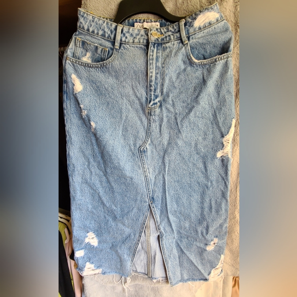 Denim Midi Skirt- Mid Blue